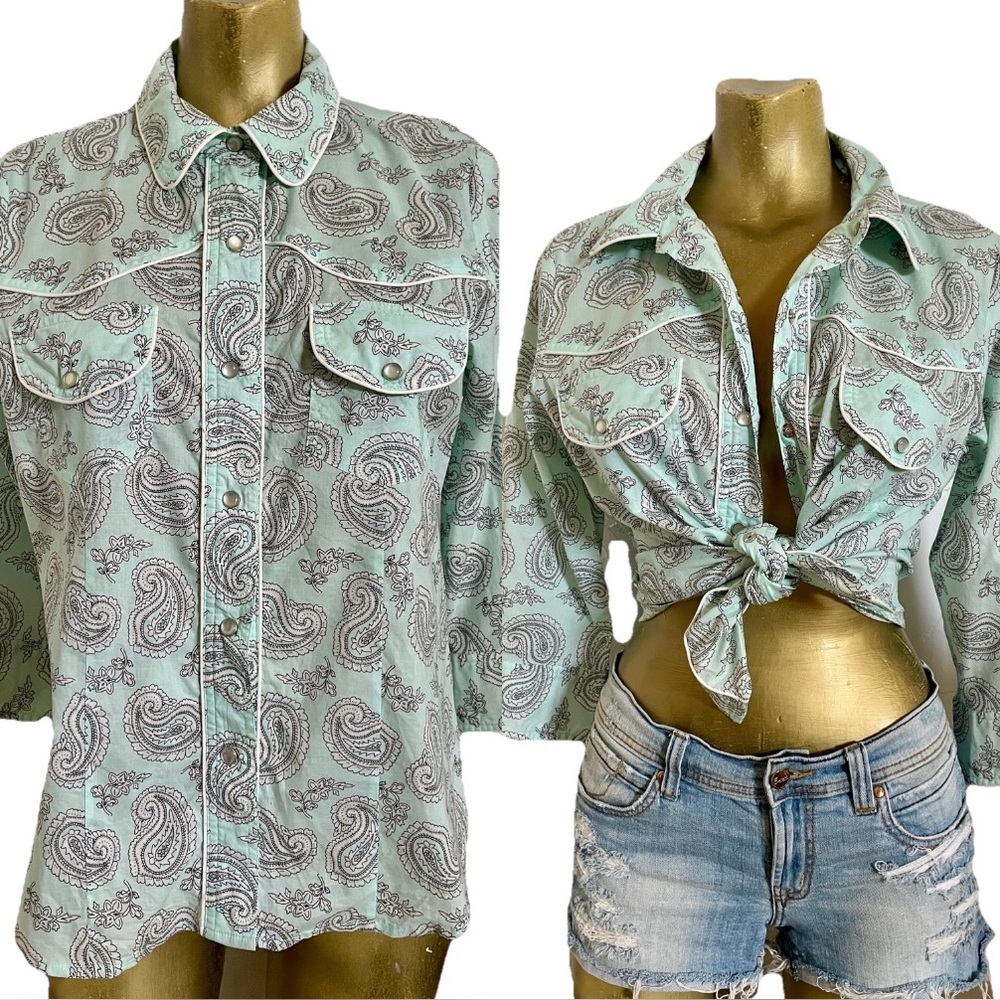 FOR JOSEPH Classic WESTERN Button-Down SHIRT With PEARLIZED Snap BUTTONS Size M